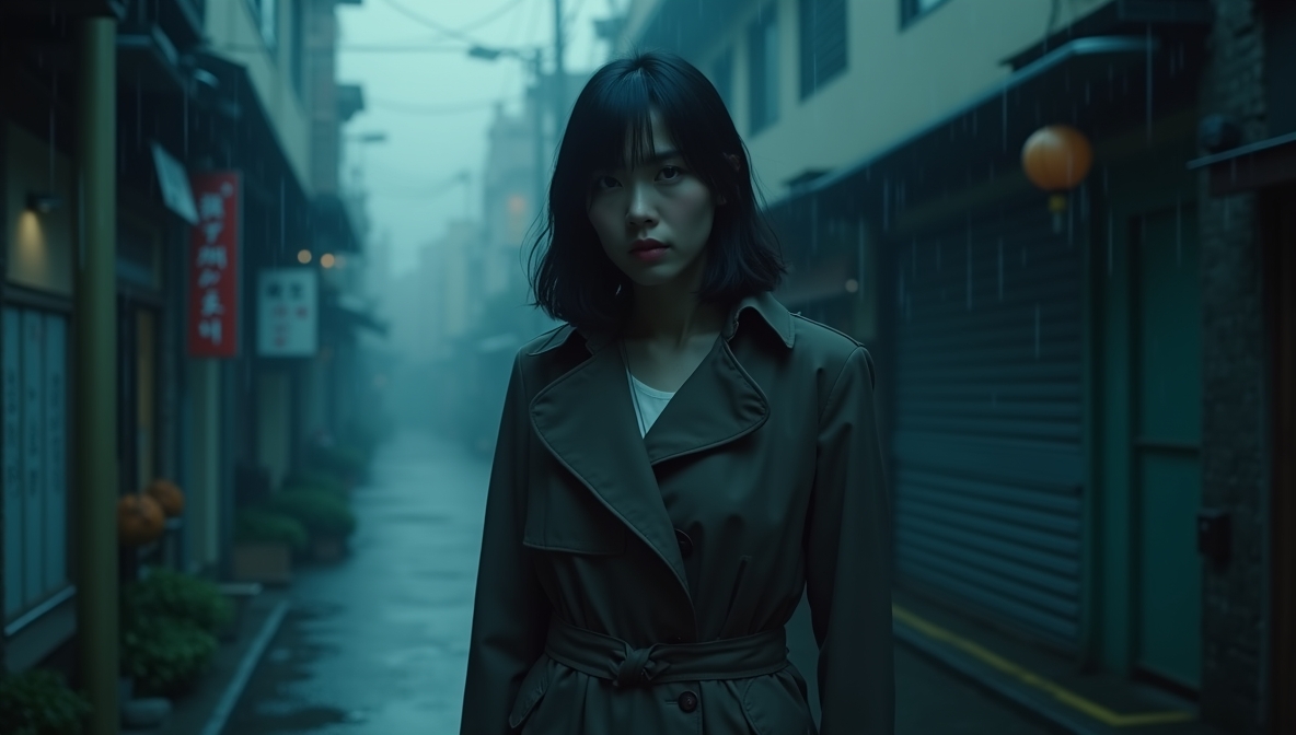 Cinematic image of a Japanese female detective.